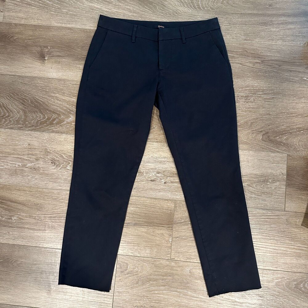 Quince Organic Cotton Stretch Raw Hem Cropped Pants Navy Blue Women's Size 4